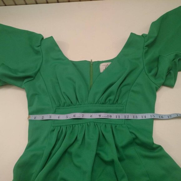 Vintage 70s Maxi Dress Green Size 13/14 Formal Plunge Neckline - Picture 8 of 11